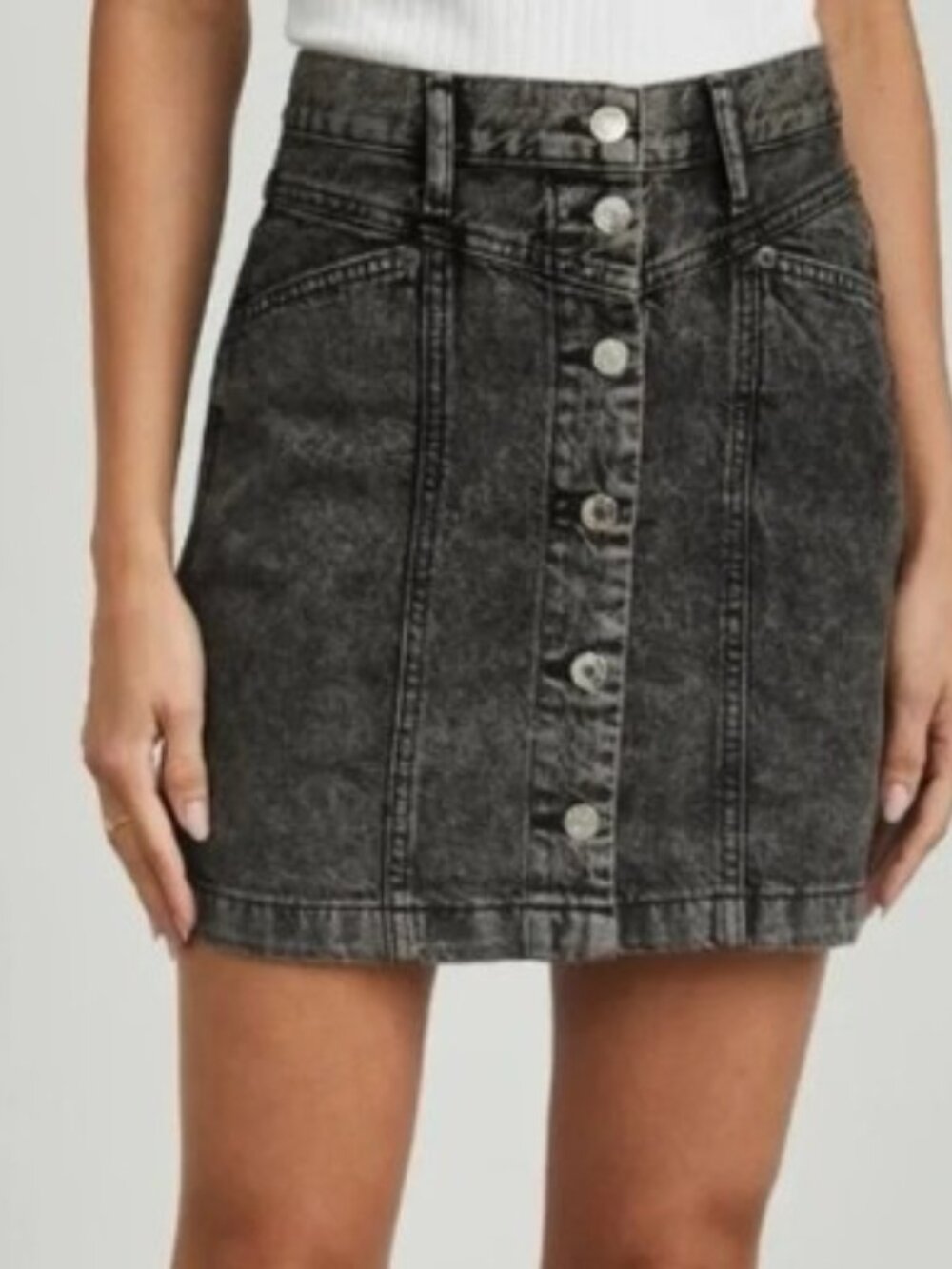 EUC Rails Canyon Button-Front Washed Black Denim Mini, Sz - 25